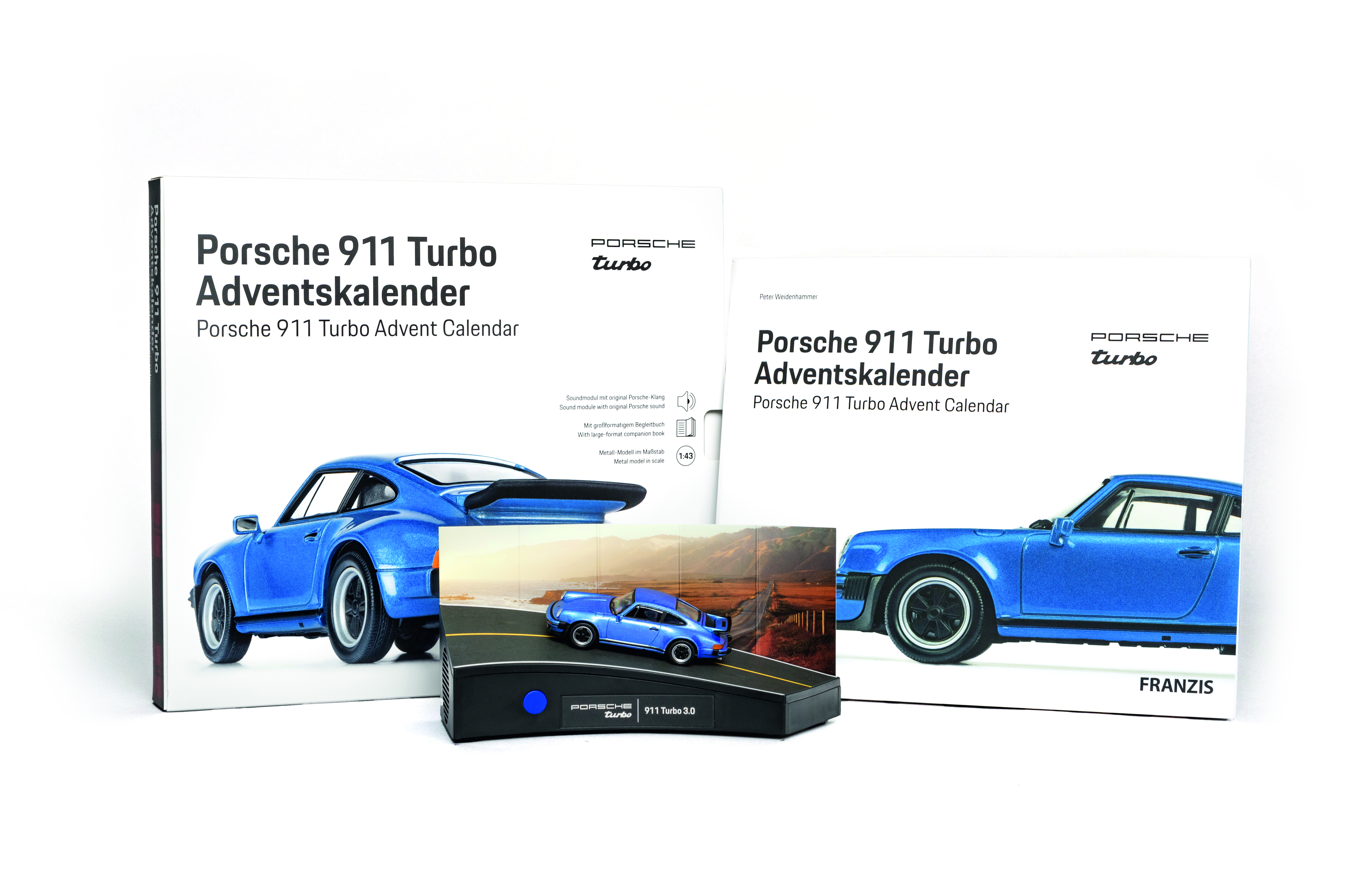 Adventskalender Porsche 911 Turbo - Bausatz 1:43 mit Motorsound, inkl. 52-seitigem Handbuch