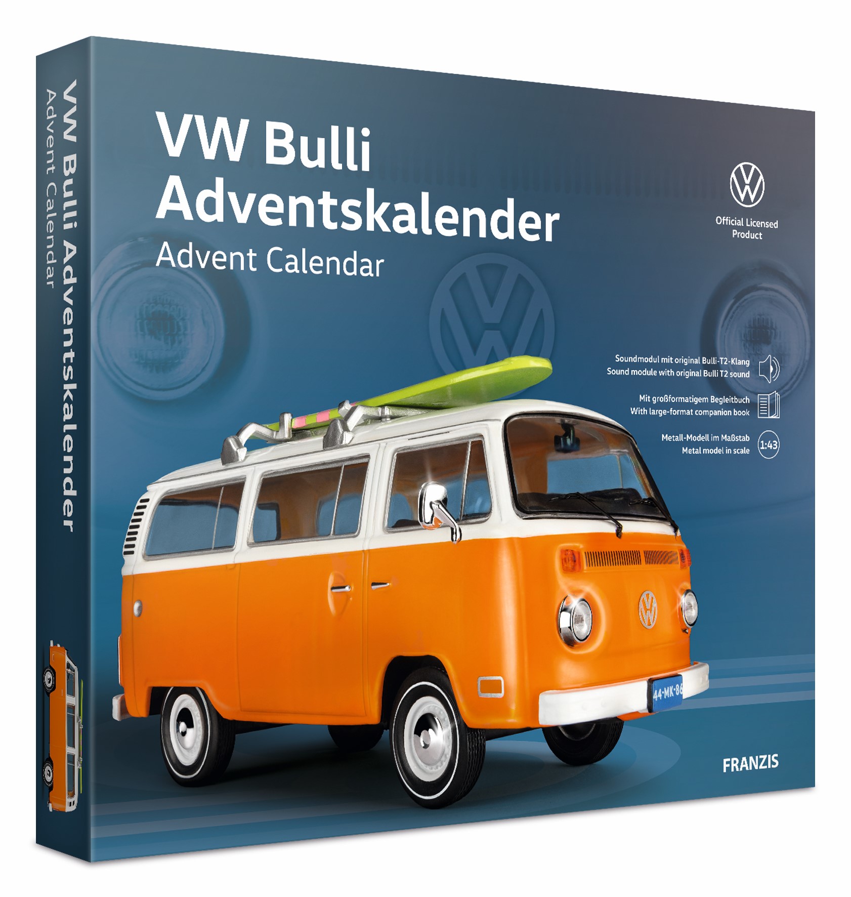 Adventskalender VW Bulli T2 - Bausatz 1:43 mit Motorsound & Begleitbuch