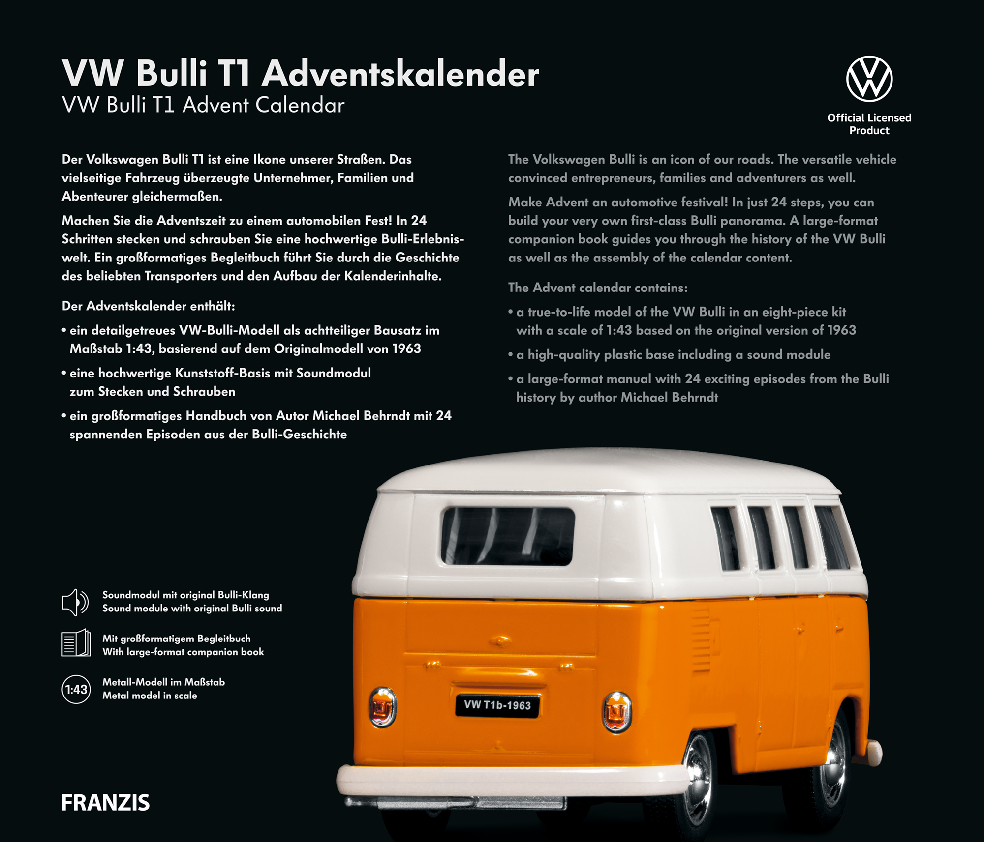 Adventskalender VW Bulli T1 - orange weiß 1:43