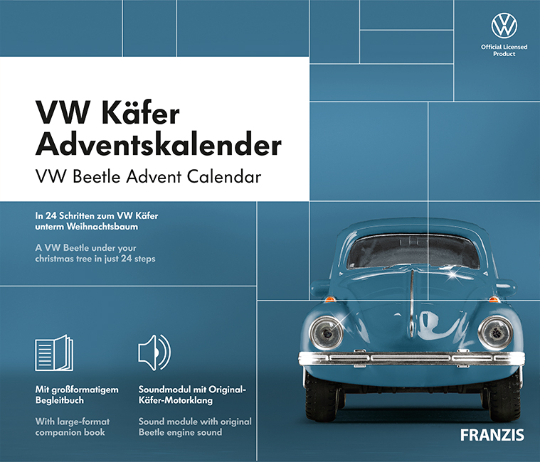 Adventskalender VW Käfer blau - Bausatz 1:43 mit Motorsound & Bildband