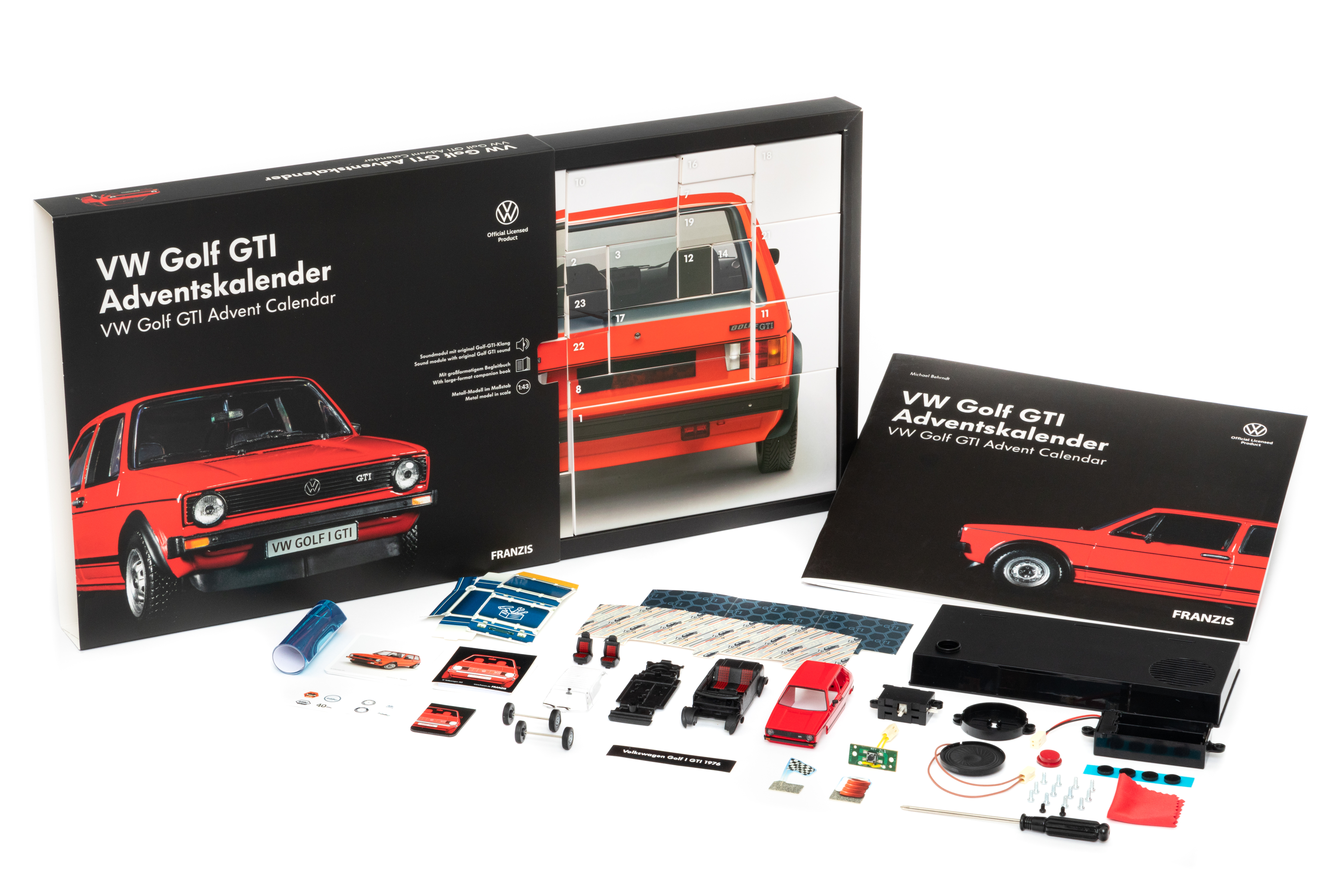 Adventskalender VW Golf GTI - Bausatz 1:43 mit Motorsound & Begleitbuch