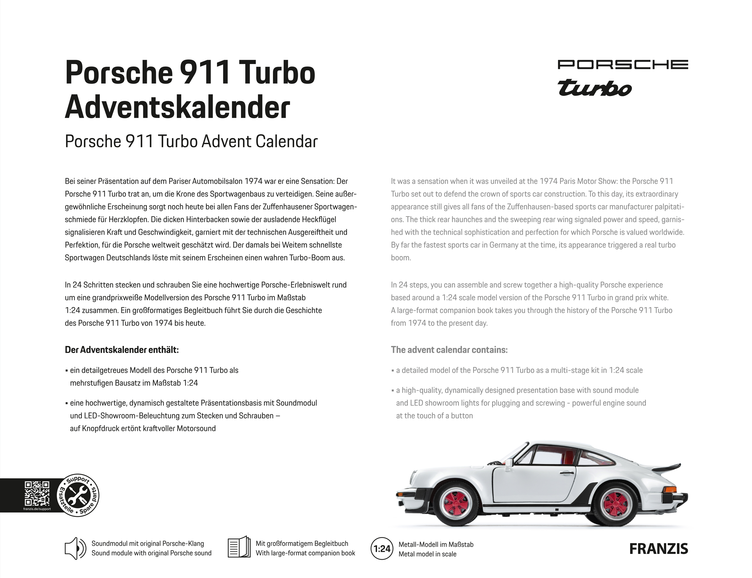 Porsche 911 Turbo Adventskalender 1:24 grandprixweiß