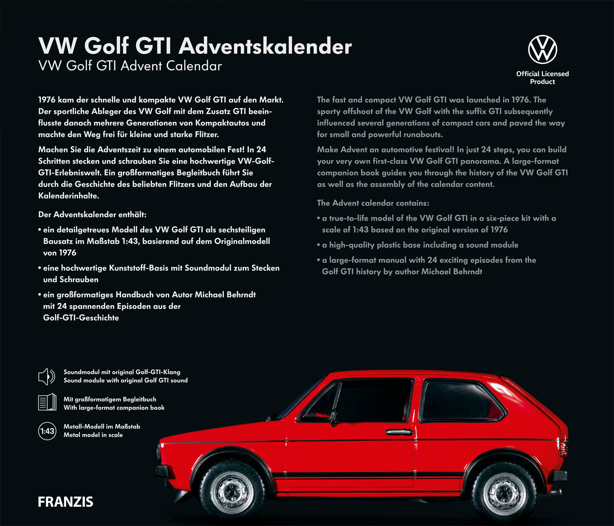 Adventskalender VW Golf GTI - Bausatz 1:43 mit Motorsound & Begleitbuch